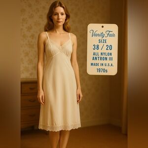 Vintage Vanity Fair Nylon Lace Full Slip Ivory Size 38